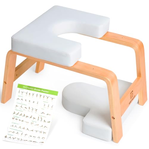 Yoga Headstand Bench, Stand Yoga Chair for Balance Training, Core Strength Building, Upside Down Chair for Relaxation, Handstand Trainer Inversion Chair for Home Gym (Wood White)