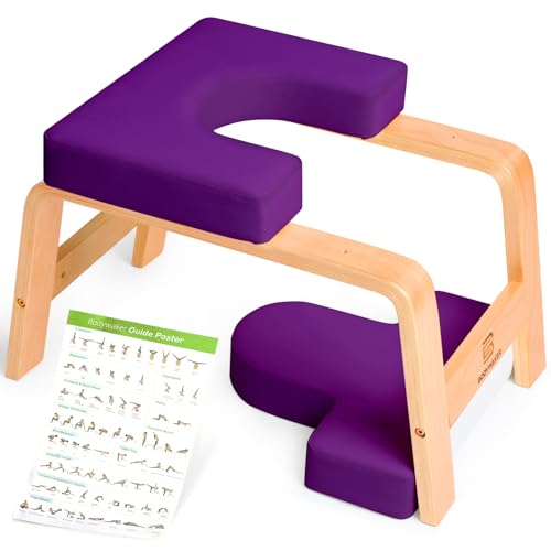 Yoga Headstand Bench, Stand Yoga Chair for Balance Training, Core Strength Building, Upside Down Chair for Relaxation, Handstand Trainer Inversion Chair for Home Gym (Wood Purple)