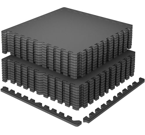 SUPERJARE 0.79'' Extra-Thick Exercise Equipment Mats, 18 Pcs 72 Sq Ft Rubber Top Floor Tiles with High Density EVA Foam, Interlocking Gym Flooring for Home Gym, Workout Mat, Black