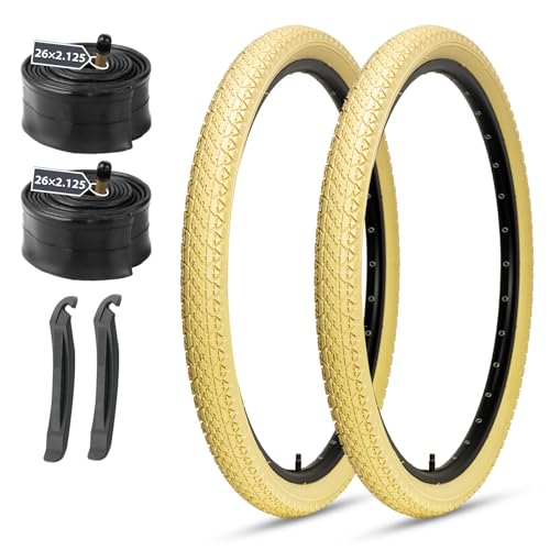 26x2.125 Cruiser Bike Tires: MOHEGIA 2-Pack 26 Inch Folding Tires with Pair Bike Tubes & Tire Levers Replacement Set for Beach Cruiser and Urban Commuting Bicycle