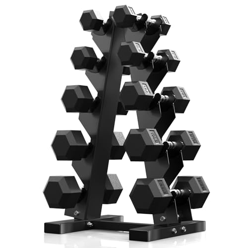PAPABABE Hex Dumbbell Sets with Rack
