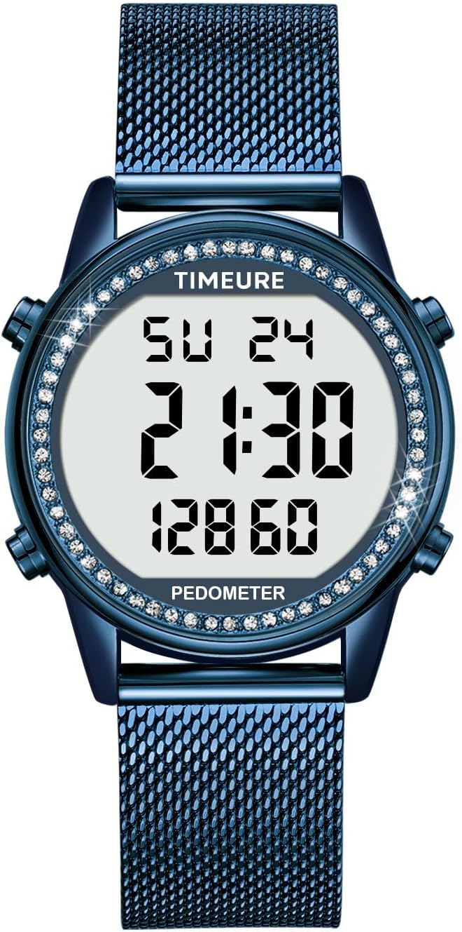 Women's Step Counter Pedometer Watch with Stainless Steel Bracelet, Stylish Design, No App, No Charging Needed for Step, Calorie, Distance, Alarm, Countdown Timer,TU-2401