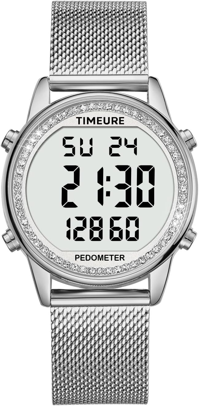 Women's Step Counter Pedometer Watch with Stainless Steel Bracelet, Stylish Design, No App, No Charging Needed for Step, Calorie, Distance, Alarm, Countdown Timer,TU-2401
