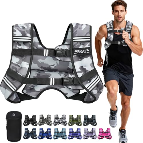 BAGAIL Weighted Vest, 5lbs/8lbs/10lbs/12lbs/15lbs/20lbs/25lbs/30lbs Weight Vest with Detachable Phone Pouch, Rucking Vest for Women, Men, Walking, Weight Loss, Training, Running