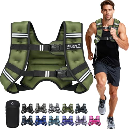 BAGAIL Weighted Vest, 5lbs/8lbs/10lbs/12lbs/15lbs/20lbs/25lbs/30lbs Weight Vest with Detachable Phone Pouch, Rucking Vest for Women, Men, Walking, Weight Loss, Training, Running