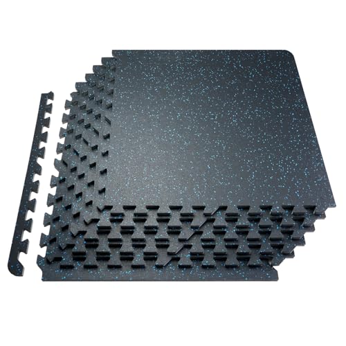 VEVOR 0.56 Inch Thick Gym Floor Mats, Rubber Top with EVA Foam, 25" x 25" Gym Flooring Workout Mats, Interlocking Puzzle Gym Mats for Gym, Home, Garage