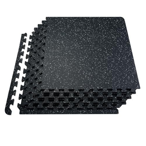 VEVOR 0.56 Inch Thick Gym Floor Mats, Rubber Top with EVA Foam, 25" x 25" Gym Flooring Workout Mats, Interlocking Puzzle Gym Mats for Gym, Home, Garage