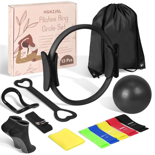 Home Pilates Essentials Kit for Women,Pilates Equipment Set with 9 Inch Yoga Ball,Figure 8 Resistance Band,Pilates Bands & Accessories,Pilates Ring and Ball Set for Beginners Home Workouts