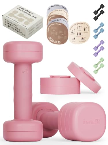 Adjustable Dumbbell Set|2LB 3LB 4LB 5LB Light Hand Weights for Women|One-Twist Weight Adjustment|Non-Slip Curved Grip Handle|Free Weights for Home Gym, Rehab, Pilates, Yoga, Strength Training
