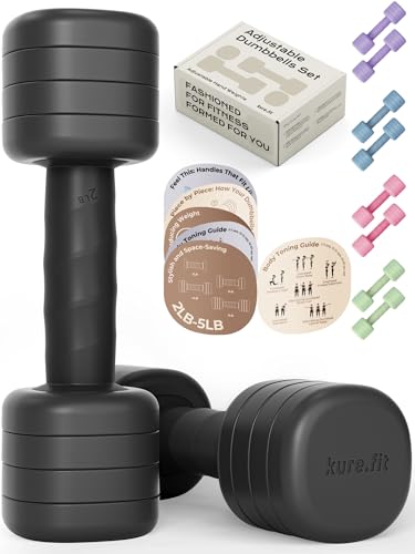 Adjustable Dumbbell Set|2LB 3LB 4LB 5LB Light Hand Weights for Women|One-Twist Weight Adjustment|Non-Slip Curved Grip Handle|Free Weights for Home Gym, Rehab, Pilates, Yoga, Strength Training