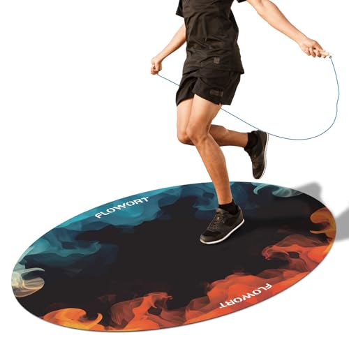 Cheete Jump Rope Mat Large Rubber Exercise Mat Indoor Outdoor Shock Absorbing Mat Non-Slip Oval Design for Floor & Rope Protection, Workout Mats for Home Gym Flooring