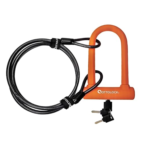 OTTOLOCK Sidekick Compact U-Lock and Cable Bundle - Heavy Duty Anti Theft Bicycle U-Lock with Keys, Silicone-Coated, Bike Accessories, Orange