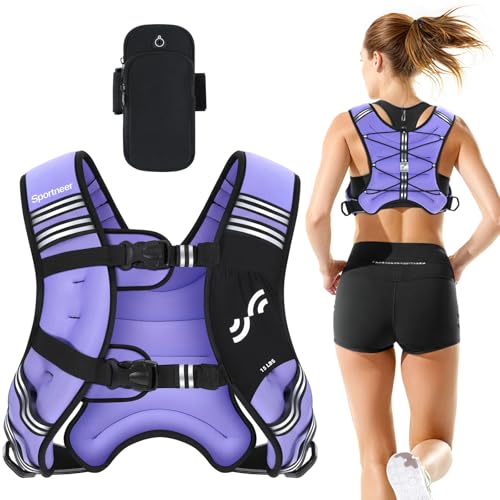 Sportneer Weighted Vest for Women Men: 8lbs/12lbs/15lbs/20lbs/25lbs Weight Vest with Detachable Phone Pouch Rucking Vest for Women Walking Strength Training Muscle Building Weight Loss