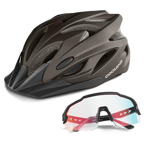 Odoland Adult Bike Helmet and Cycling Sunglasses Set for Men & Women, Safety Certified Bicycle Helmet with UV Protection Glasses for Mountain, Skating, Road, City Commuting & Outdoor Riding