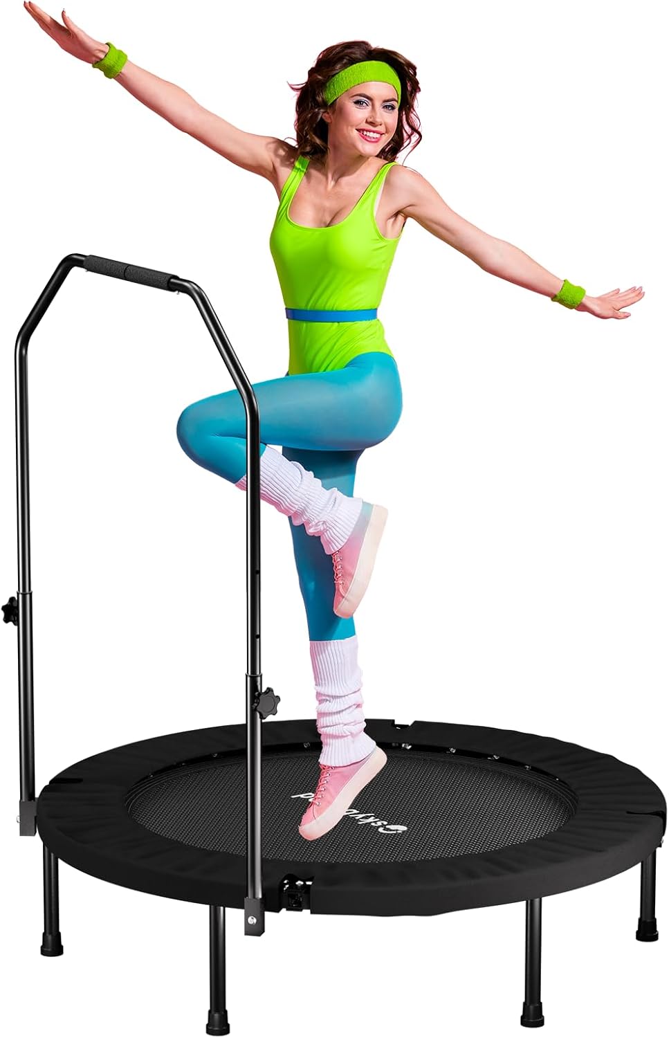 Rebounder Trampoline for Adults - 40" Foldable Mini Trampoline Fitness Rebounder with Adjustable U-Bar Handle, Max Load 350lbs,Stable Quiet Indoor/Outdoor Exercise Equipment