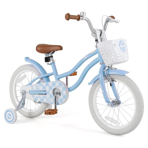 BABY JOY Kids Bike, 12 14 16 18 20 Inch Boys Girls Bike w/Adjustable Seat, Removable Basket, Handbrake & Coaster Brake, Training Wheels or Kickstand, Kids Bicycle with Multi-Color