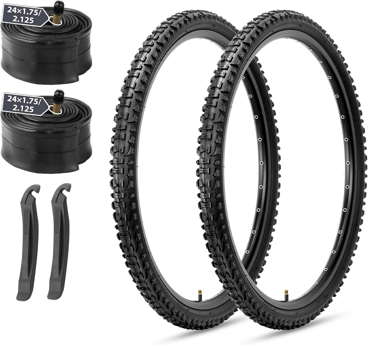 MOHEGIA Mountain Bike Tires Set: 2-Pack 20/24/26x1.95 Inch Puncture-Resistant Folding Replacement Bicycle Tires and Pair Inner Tubes with Tire Levers for MTB Off-Road Bike