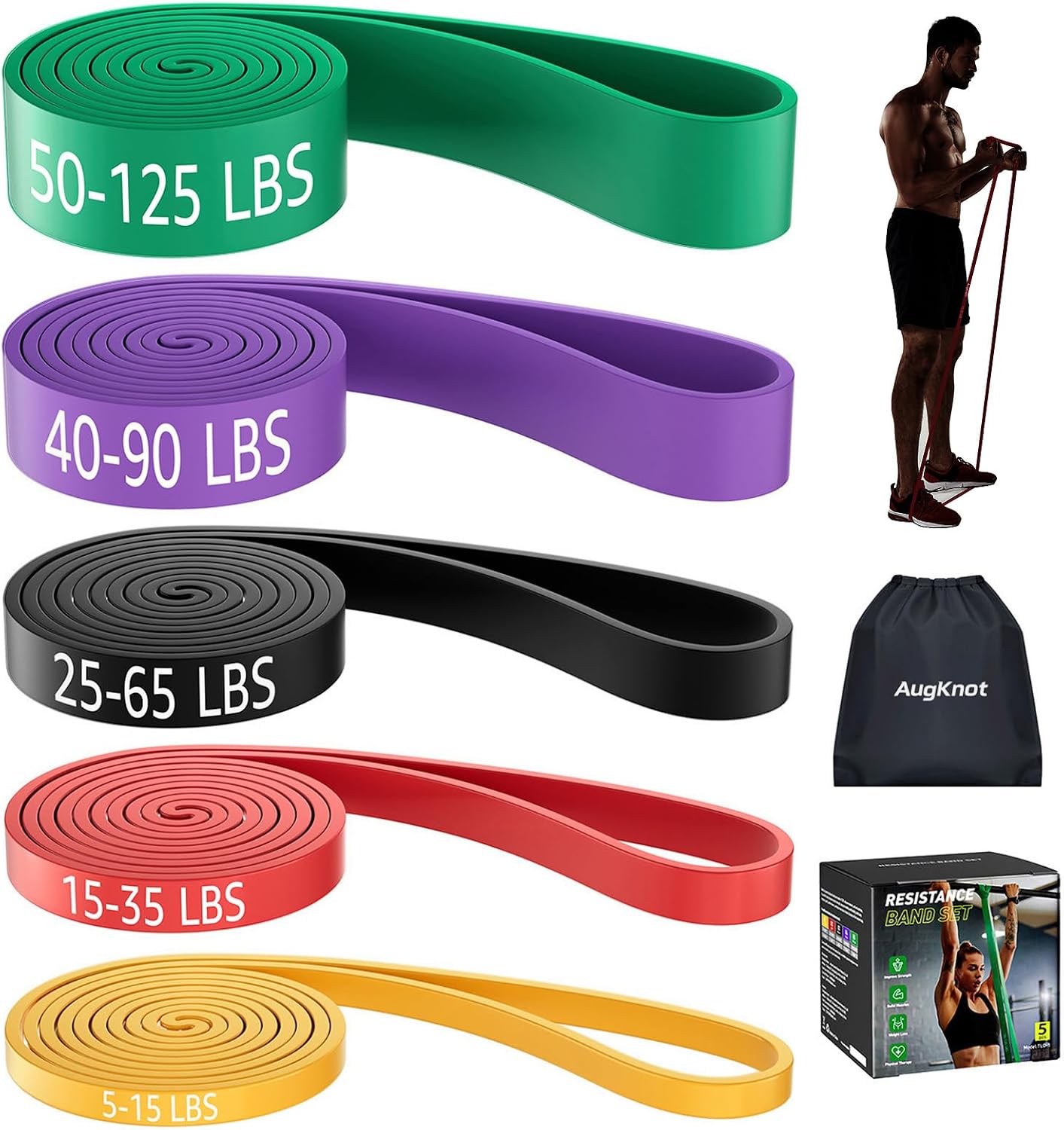 Resistance Bands for Working Out: 5-Levels Exercise Bands Set - Pull Up Assistance Elastic Silicone - Physical Therapy/Stretching/Training - Home Gym for Women and Men