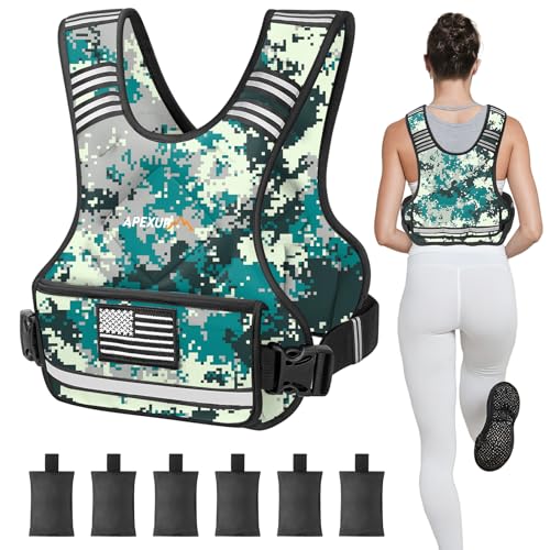 APEXUP Adjustable Weighted Vest, 4-10lb/12-18lb/20-32lb Vest with 6 Ironsand Weights and Large Pocket, Weight Vest for Men Women Strength Training, Running, Walking