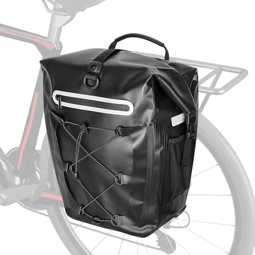 Waterproof Bike Panniers, 30L Rear Bike Rack Bag with Multiple Pockets and Adjustable Clips, Bicycle Pannier Fits Most Bike Racks, Black (1 Bag)