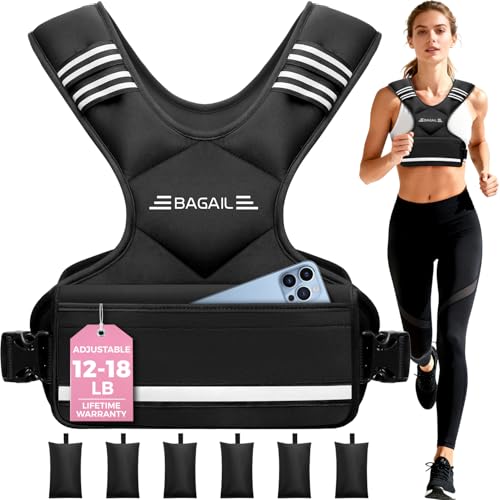 BAGAIL Adjustable Weighted Vest, 4-10lb/12-18lb/20-32lb Rucking Vest for Women & Men with 6 Weights & Large Pocket, Weight Vest for Home Workouts, Running, Walking and Strength Training
