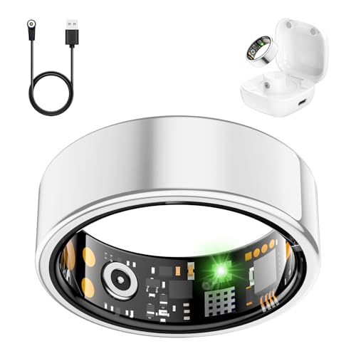 Smart Health Ring for Women Men, Fitness Tracker Ring with Heart Rate, Blood Oxygen, Sleep Tracker, Step Tracker, No Subscription Fee, IP68 Waterproof Smart Ring for iPhone & Android (Silver, 14#)