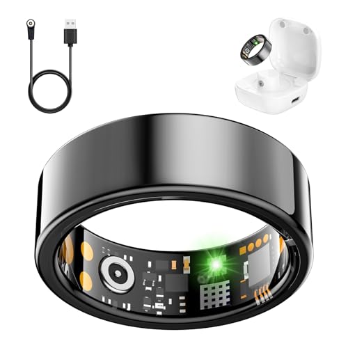 Smart Health Ring for Women Men, Fitness Tracker Ring with Heart Rate, Blood Oxygen, Sleep Tracker, Step Tracker, No Subscription Fee, IP68 Waterproof Smart Ring for iPhone & Android (Black, 9#)