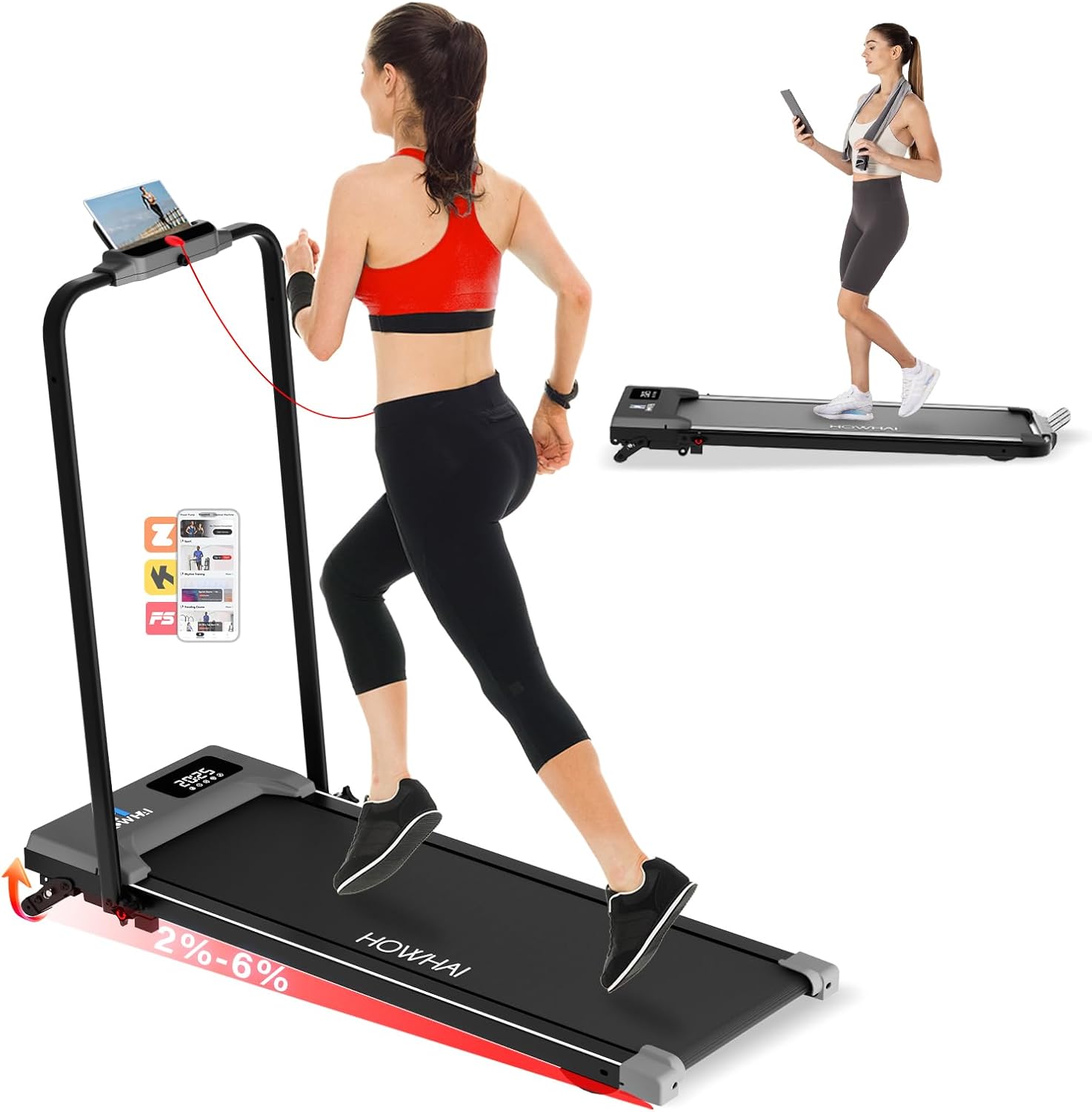 Walking Pad Treadmill with Incline, 2 in 1 Foldable Under Desk Treadmills for Home/Office, Portable Treadmill with App, Bluetooth Music, Remote Control & LED Display (300lbs Capacity)
