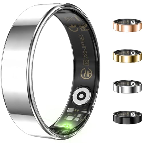 Health Activity Fitness Tracker, Ultra-thin Smart Ring for Women Men, Fitness Ring with Sleep Tracker, 24/7 Heart Rate Monitor, Step Counter, Calorie Pedometer, No APP Fee, for iOS Android (Silver #8)