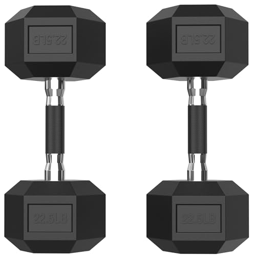 PAPABABE HEX Dumbbell Set 2.5-125lb, Rubber Encased Home Gym Dumbbells