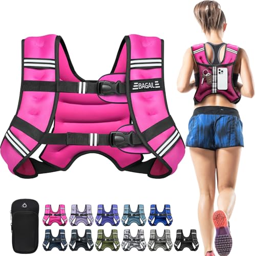 BAGAIL Weighted Vest, 5lbs/8lbs/10lbs/12lbs/15lbs/20lbs/25lbs/30lbs Weight Vest with Detachable Phone Pouch, Rucking Vest for Women, Men, Walking, Weight Loss, Training, Running