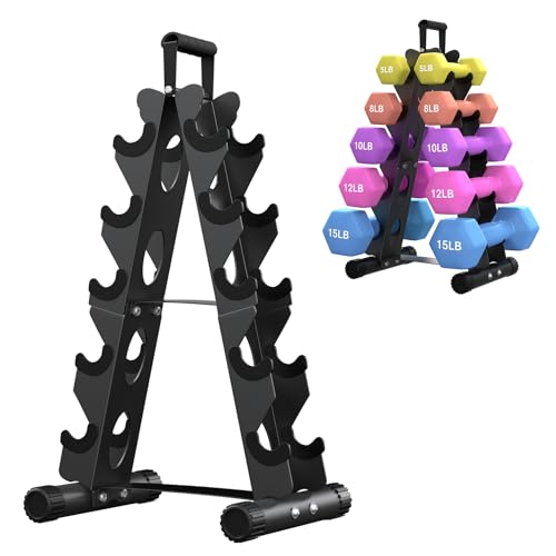 AmazeFan 5 Tier Dumbbell Rack Stand Only, A-Frame Design Weight Rack with Handle, Weights Metal Strength Training Dumbbells Storage Rack for Home Gym Space Saver (Dumbells not Included)