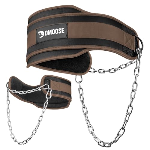 DMoose Fitness Dip Belt for Weight Lifting, Pullup, Squats & Dips - 36" Robust Steel Chain, Comfortable Neoprene Padding Supports 350lbs - Gym Weight Belt for Strength Training Workout & Weightlifting