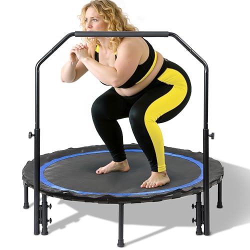 Mini Trampoline for Adults Fitness Trampoline, with Handle, 400/600lbs Weight Capacity, Sturdy/Noiseless Exercise Rebounder for Indoor & Outdoor Workout