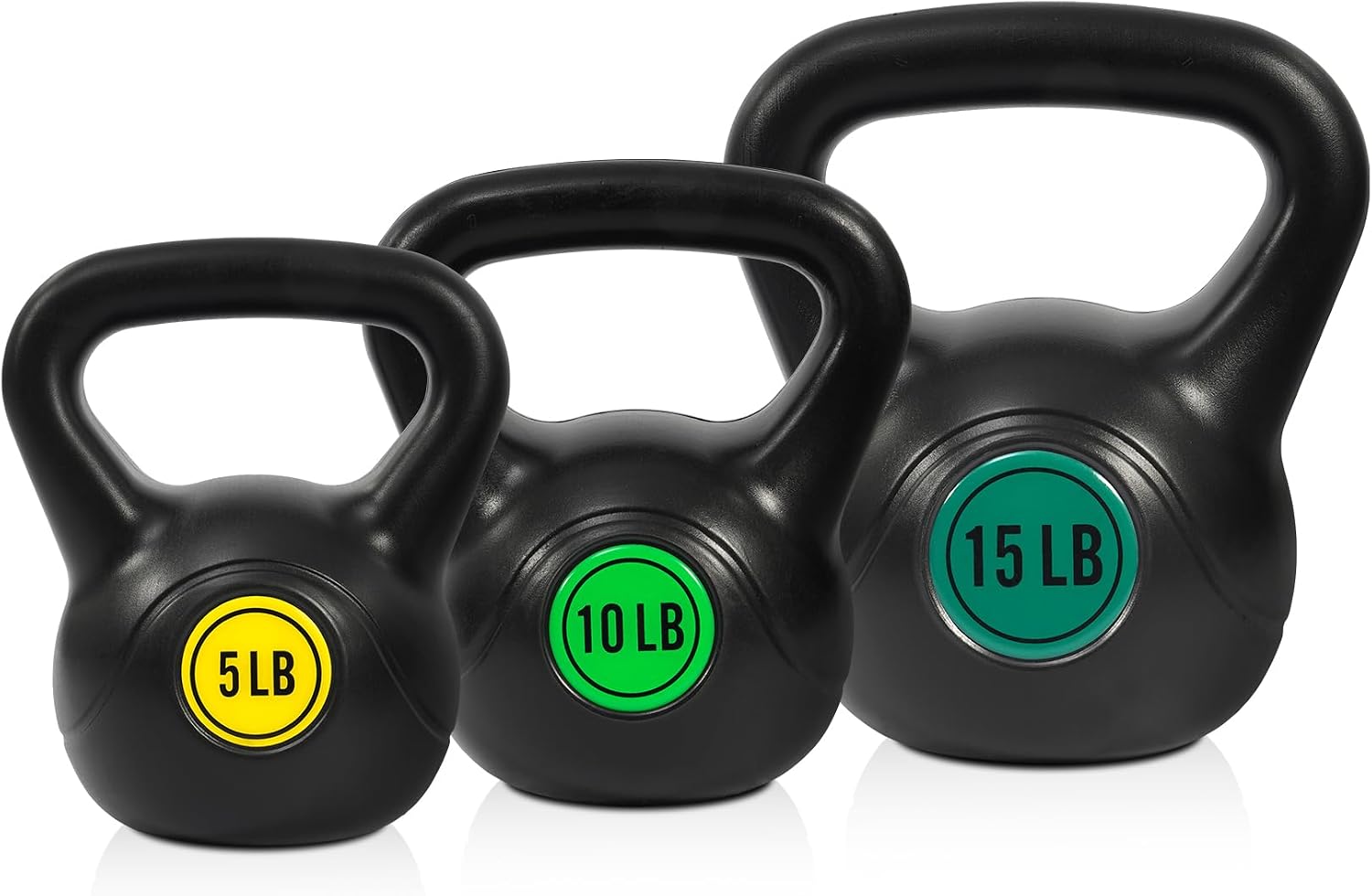 Wide Grip 3-Piece Kettlebell Exercise Fitness Weight Set, Include 5 lbs, 10 lbs, 15 lbs and 20 lbs, Set of 3 or Set of 4