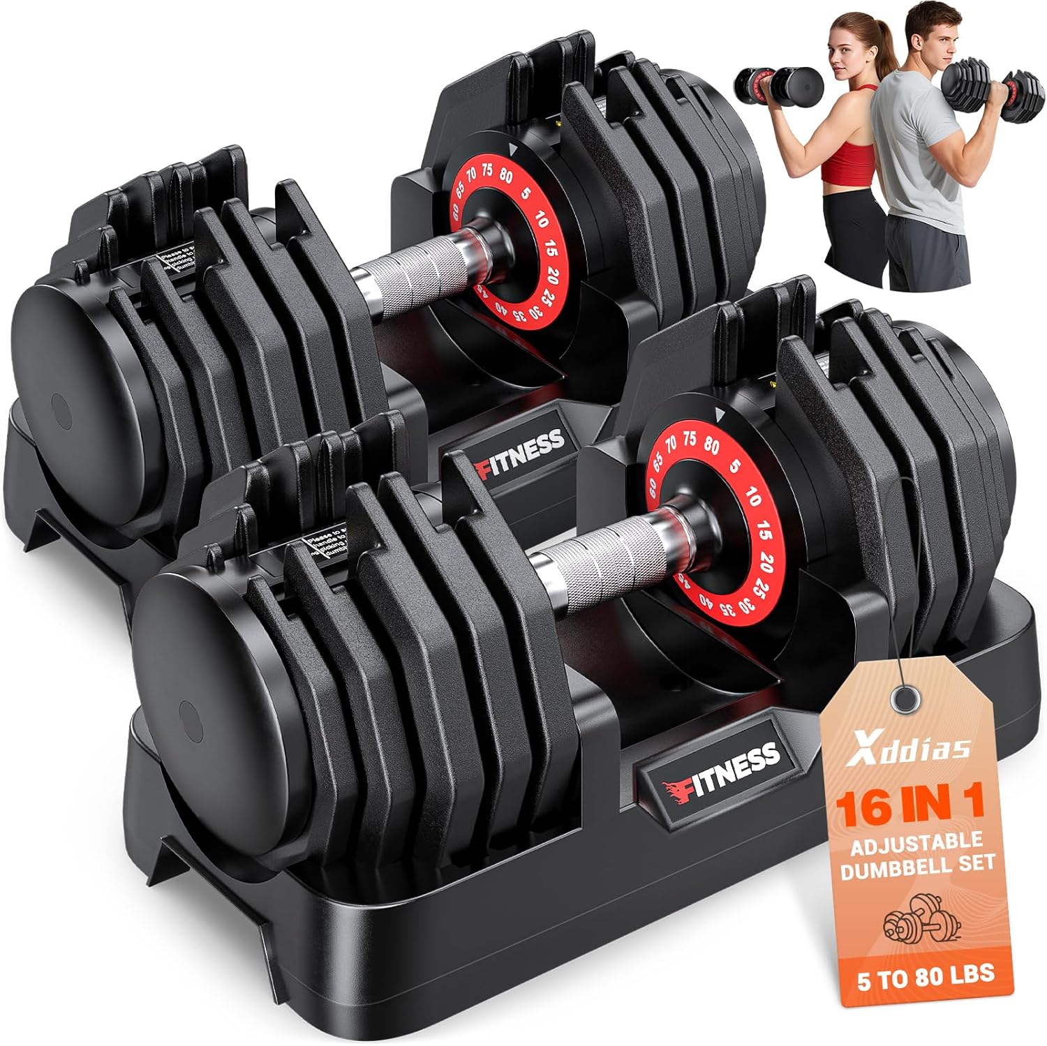 XDDIAS 25/55/80LB Adjustable Dumbbell Set