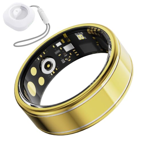 Activity Tracker Ring for Men Women  Smart Health Ring with Heart Rate, SpO2, Blood Pressure, Sleep Monitoring, Step & Calorie Counter, 5ATM Waterproof, No Subscription Fee (Gold 9)