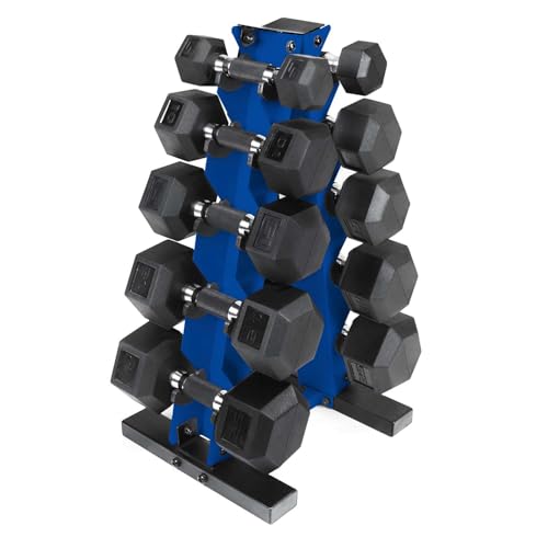 CAP Barbell 150 LB Coated Hex Dumbbell Weight Set with Vertical Rack | Multiple Options