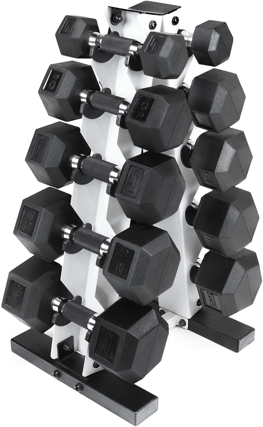 CAP Barbell 150 LB Coated Hex Dumbbell Weight Set with Vertical Rack | Multiple Options