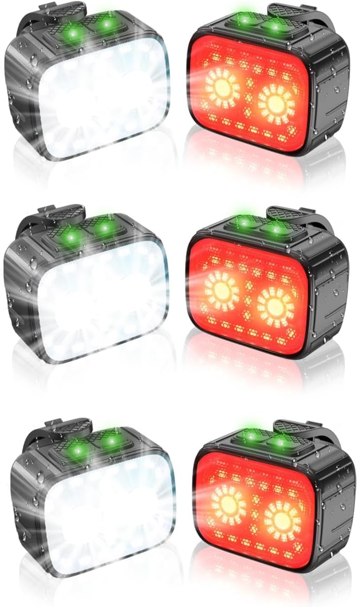 Bike Lights 3 Set, Rechargeable Bicycle Light Super Bright 8+12 Modes, IPX6 Waterproof Bike Lights for Night Riding Cycling Safety, Front and Rear Back Taillight, Long Battery Life
