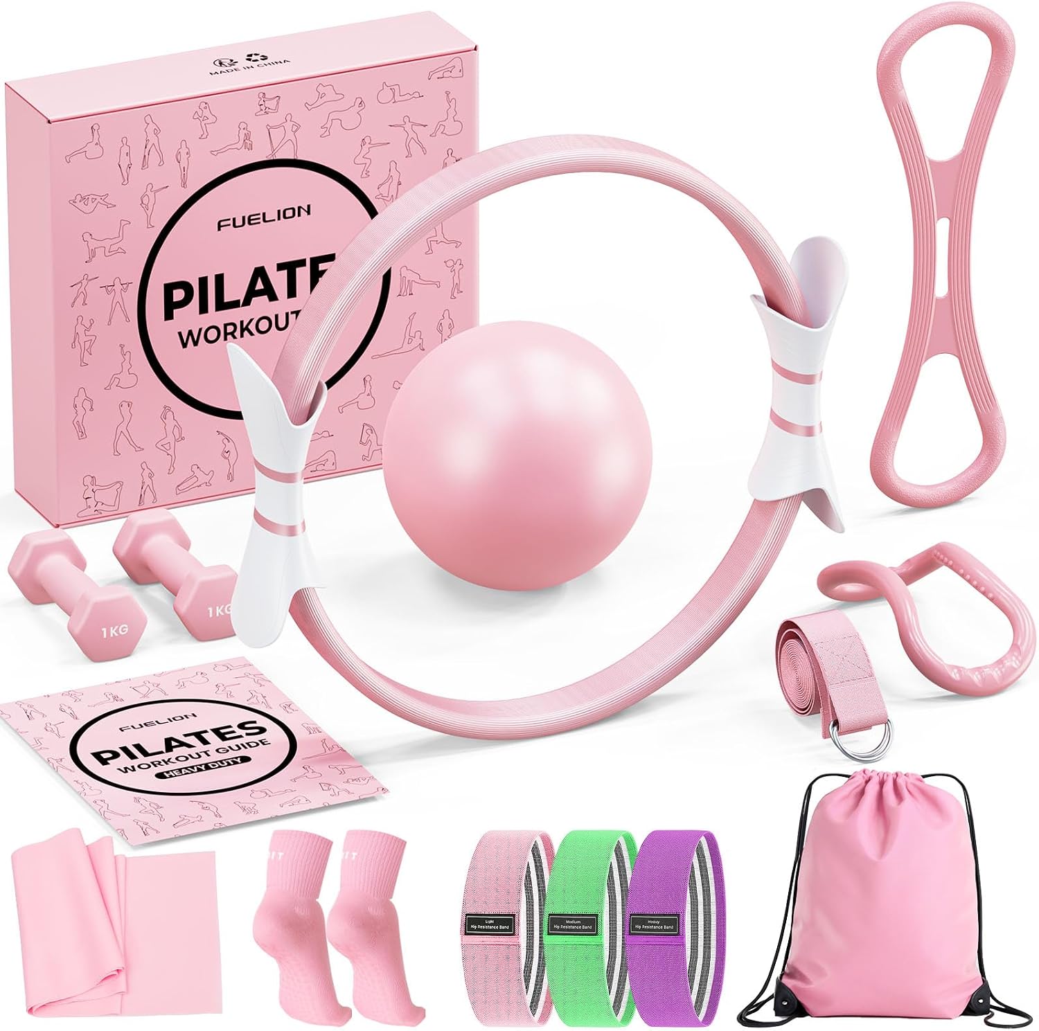 Pilates Ring Set for Women, Home Workout Pilates Equipment with Resistance Bands, 14'' Magic Circle, Mini Ball, Pilates Starter Kit for Strength, Toning and Flexibility, Workout Guide Included