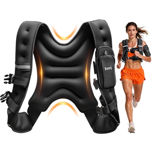 Renoj Weighted Vest for Women Men: 6lb/8lb/10lb/12lb/16lb/20lb Weight Training Vest for Workout, Running, Walking, Exercise, Weight Loss, Weight Lifting - With Reflective Strips and Storage Pocket