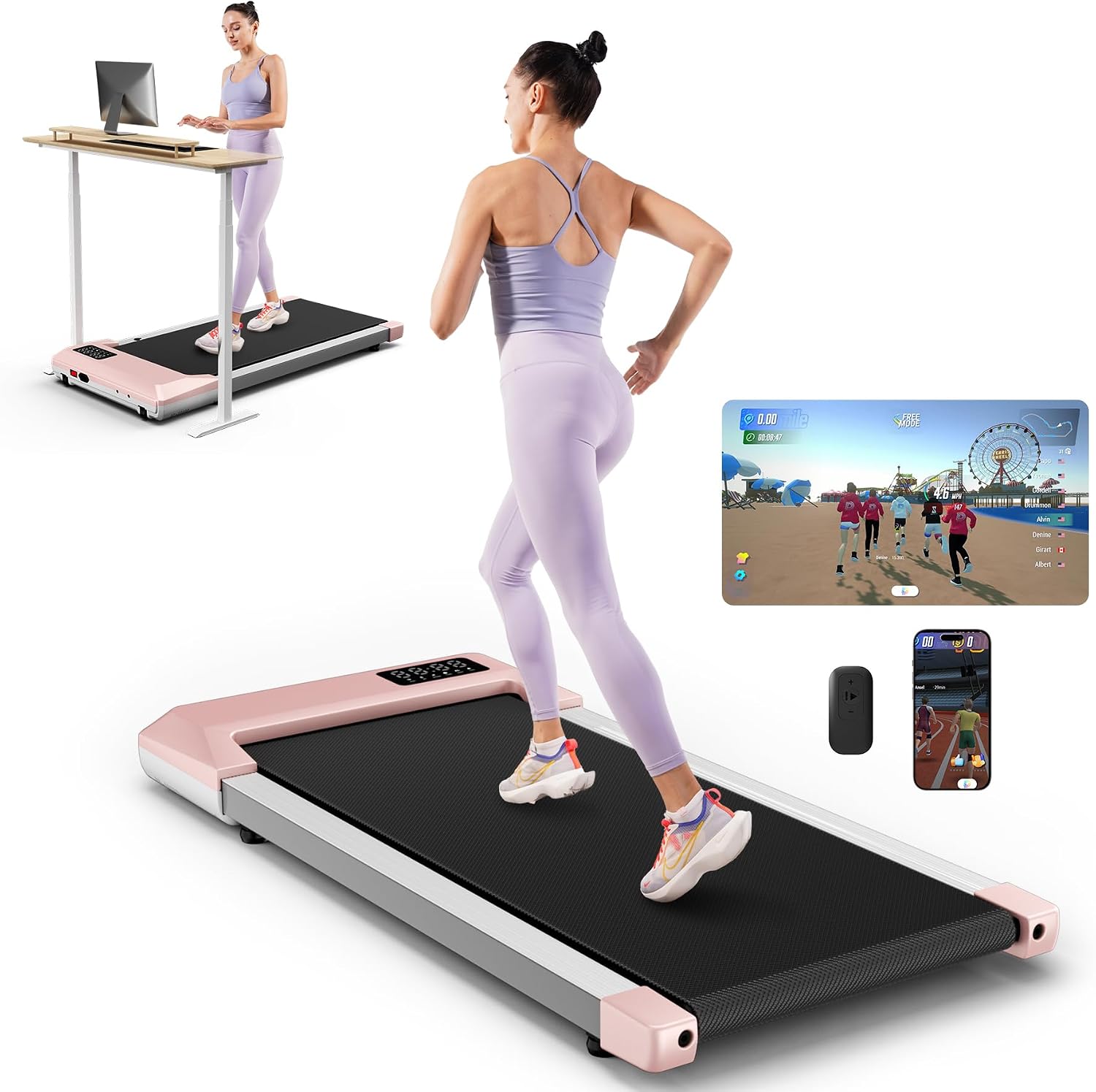SupeRun Walking Pad, Under Desk Treadmill, 3 in 1 Portable Treadmills for Home with Remote Control LED Display, 2.5 HP Quiet Walking Jogging Machine for Office Home Use, 300 Lbs Capacity