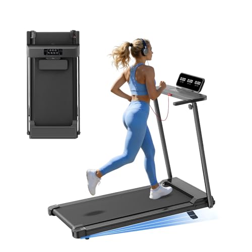 Folding Walking Pad Treadmill with Handle Bar, 3.5HP Compact Portable Foldable Walking Pads Treadmill with Handles, Electric Small Treadmills for Home Office Apartment, LED Display, 400 LBS Capacity