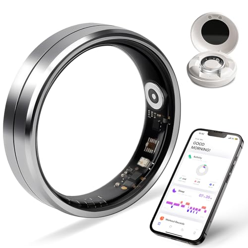 Smart Ring for Women and Men, 5ATM Waterproof Smart Rings Health Tracker with Sleep/Stress/Heart Rate/Activity Monitor, No Subscription, Smart Rings Fitness Tracker for Android iOS, Size 8, Silver