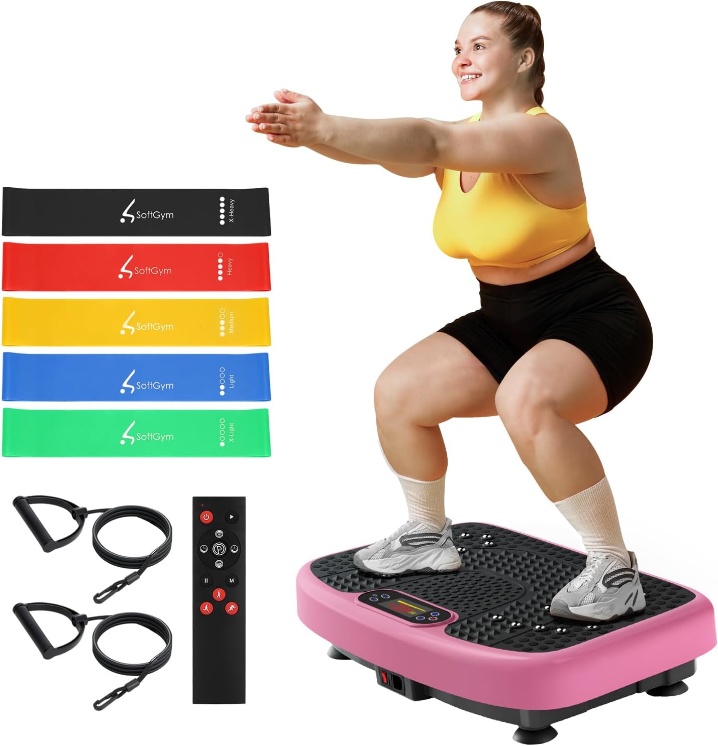 SoftGym Vibration Plate Exercise Machine for Lymphatic Drainage,Power Vibrate Stand Shake Board 450 Lbs Capacity Whole Body Workout Waver with Fitness Resistance Bands Weight Loss Gifts for Women Men