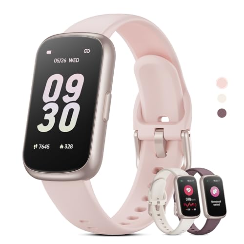 Health Fitness Tracker Smart Watch with 24/7 Heart Rate, Blood Oxygen, Sleep Tracker, Pedometer, 3 Colorful Bands & 3ATM Waterproof Activity Tracker with Step Calorie Counter, Bubble Pink