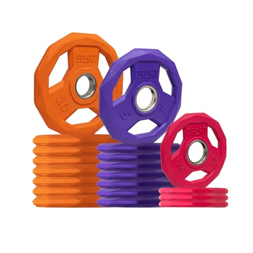 SPART Color Coded Weight Plate 2-Inch Rubber Coated Olympic Grip Plate for Barbell, Solid Cast Iron Weight Plates for Strength Training, Weightlifting, Crossfit, Home Gym, 2.5LB/5LB/10LB/25LB/35LB/45LB, Pair