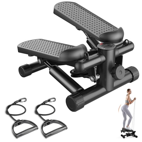 Sweetcrispy Mini Stair Steppers with Resistance Bands for Exercise at Home, Portable Exercise Twist Stepper Machine for Full Body Workout, 265LBS Capacity