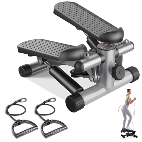 Sweetcrispy Mini Stair Steppers with Resistance Bands for Exercise at Home, Portable Exercise Twist Stepper Machine for Full Body Workout, 265LBS Capacity